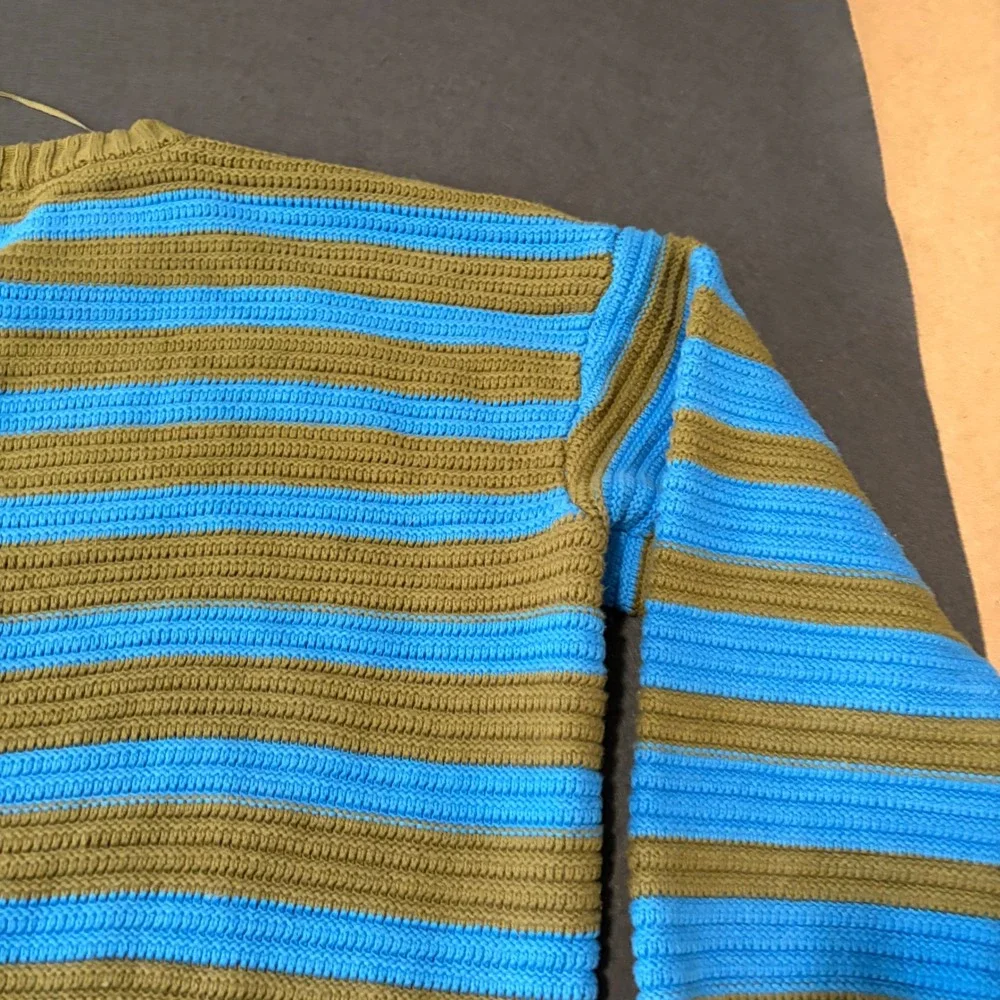Free People Striped Knit Sweater Womens Size Medium Blue Olive Green